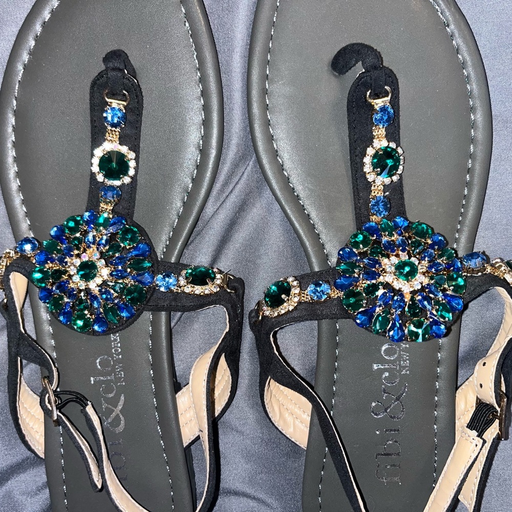 Crystal Embellished Fibo & Clo black sandals NIB